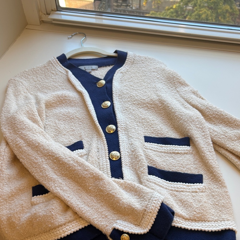 J. Crew Cream and Navy Cardigan Sweater